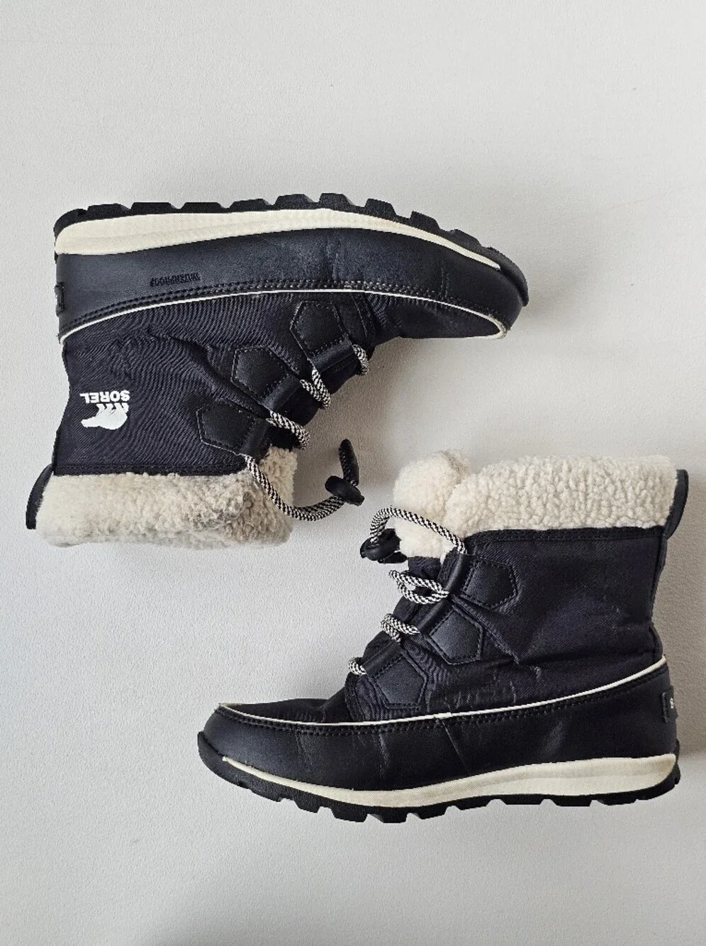 Sorel Whitney Carnival Waterproof Snow Boots Faux Fur Lined Black Girls Size 4